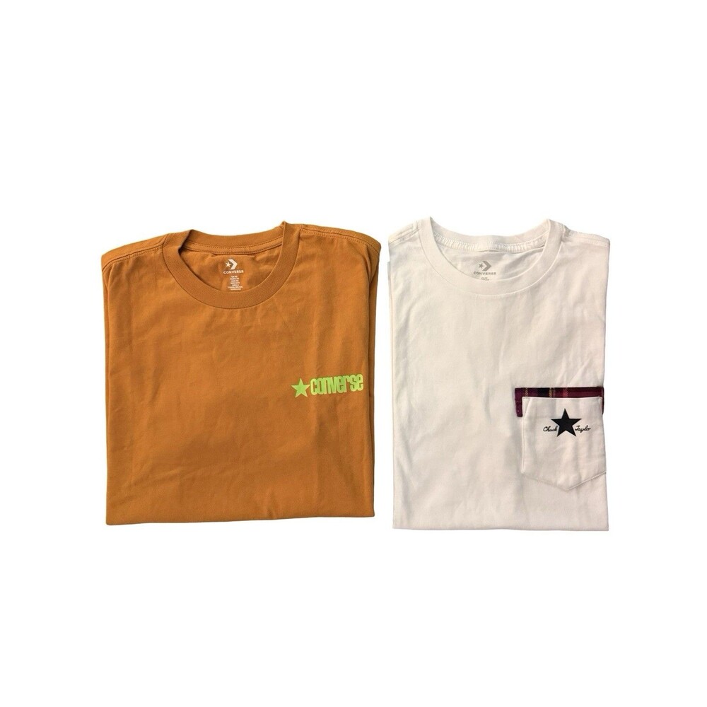 Converse T Shirt Lot 2 Mens XS Orange White Graphic Pocket Tee Bundle New